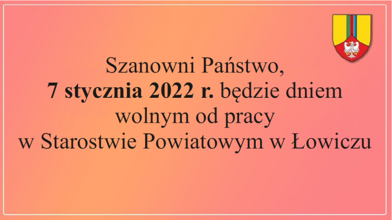 dzień wolny od pracy w Starostwie Powiatowym