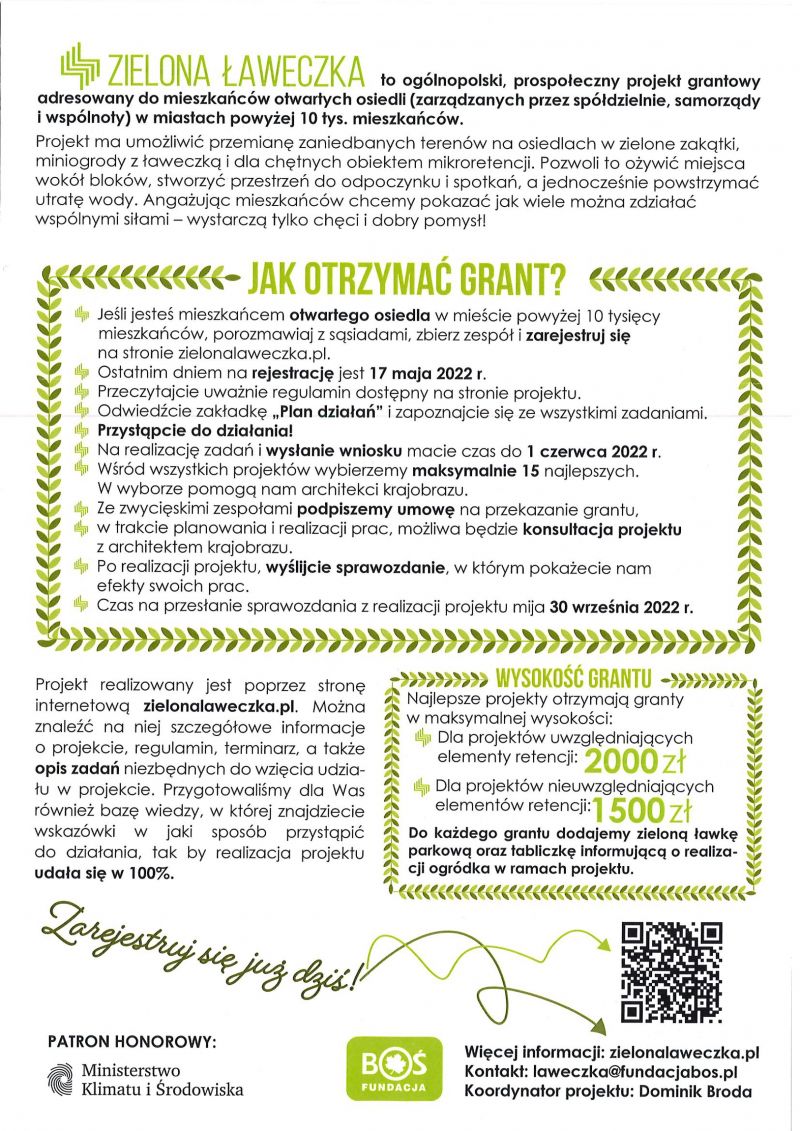 plakat konkurs zielona ławeczka