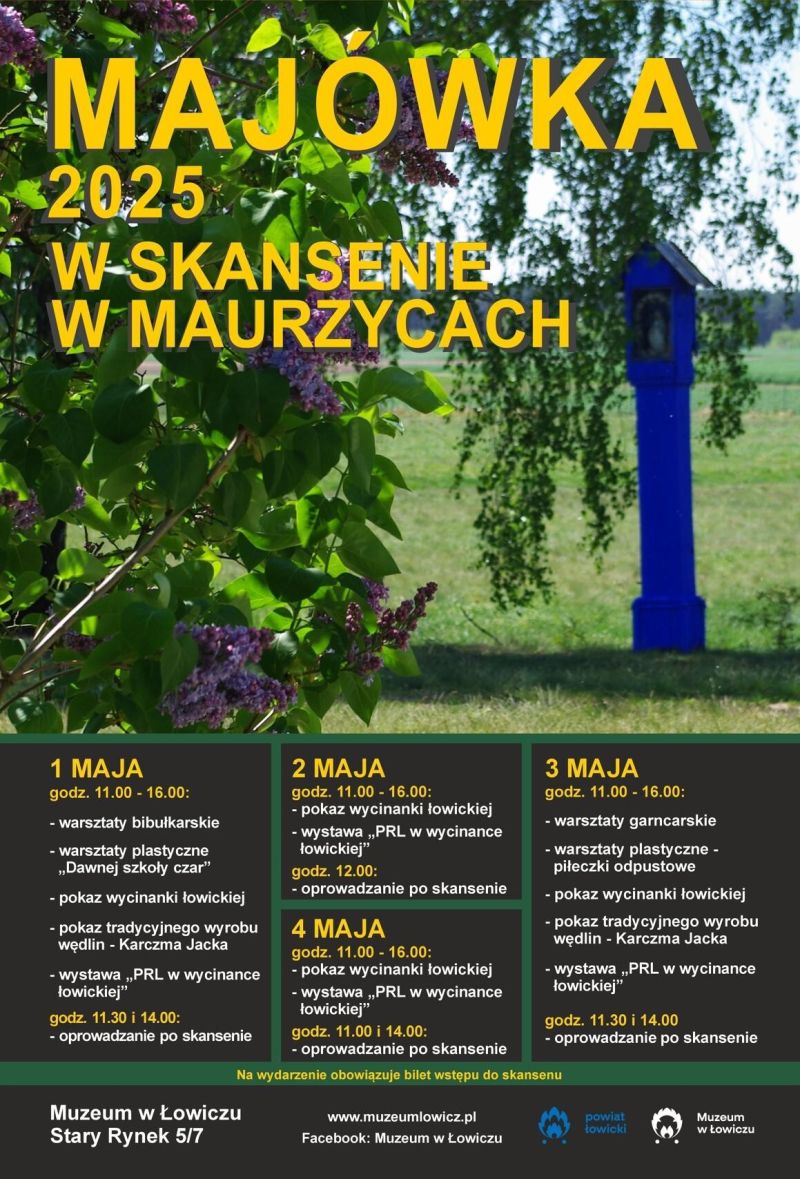 plakat majówka w skansenie w Maurzycach